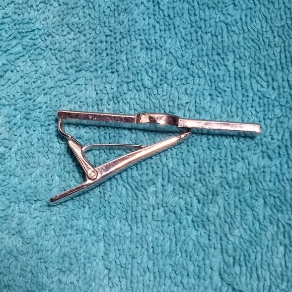 Silver and Black Stone Tie Clip Might Be Onyx Not Sure Vintage - Picture 6 of 7